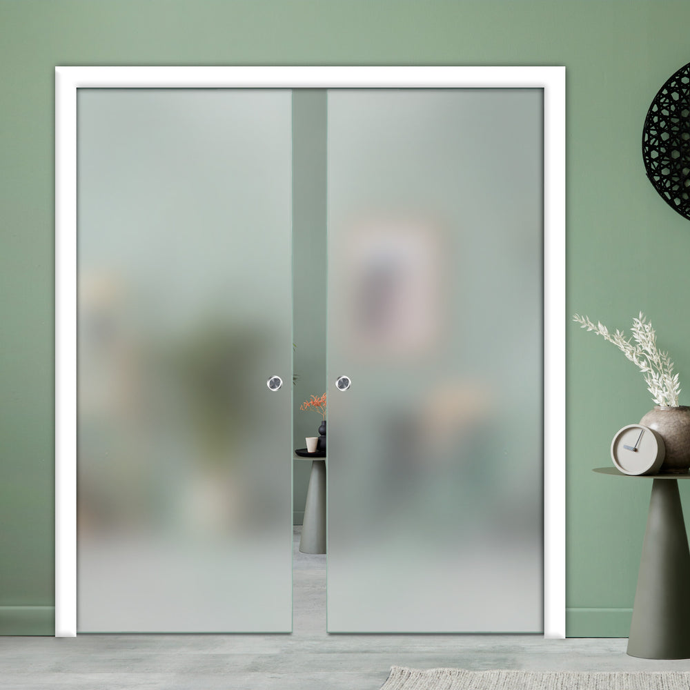 DOUBLE SLIDING POCKET GLASS DOOR WITH TRACK SYSTEM DPTS - 1392 - DoorDiscounter