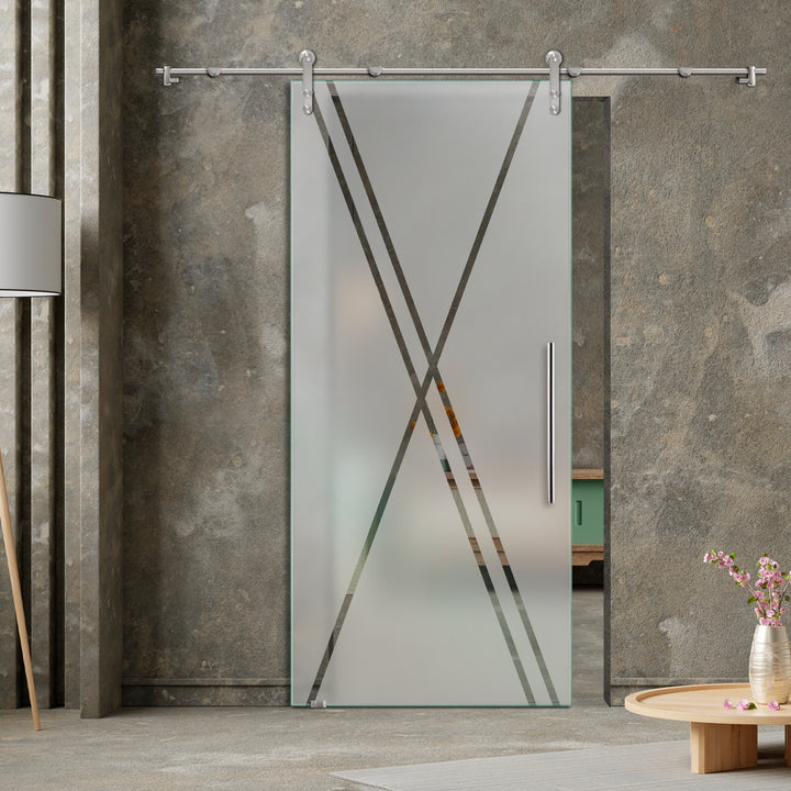 GLASS SLIDING BARN DOOR WITH DESIGN V1000 GSBD - 3213 - DoorDiscounter