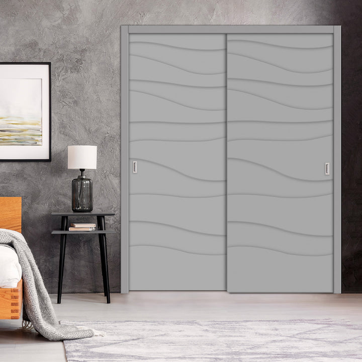 2 Leaf Bypass Sliding Closet Door with Modern Engraved Design & Hardware Kit 2SCD -0062 - DoorDiscounter
