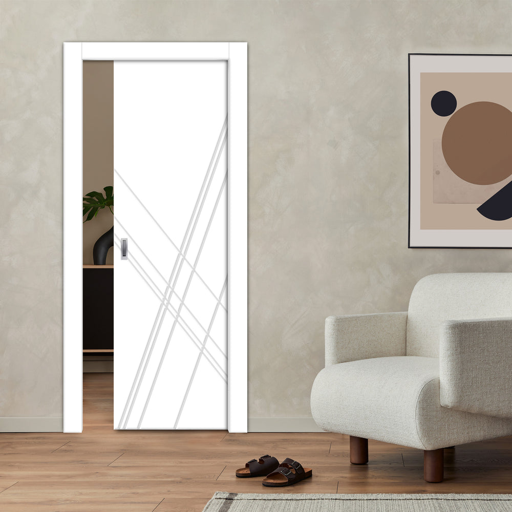 Flush Pocket Door With CNC Engraved Design FPED - 4207 - DoorDiscounter