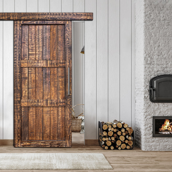 Rustic Ranch  Barn Door with Saw Pattern RBDS - 1055 - DoorDiscounter
