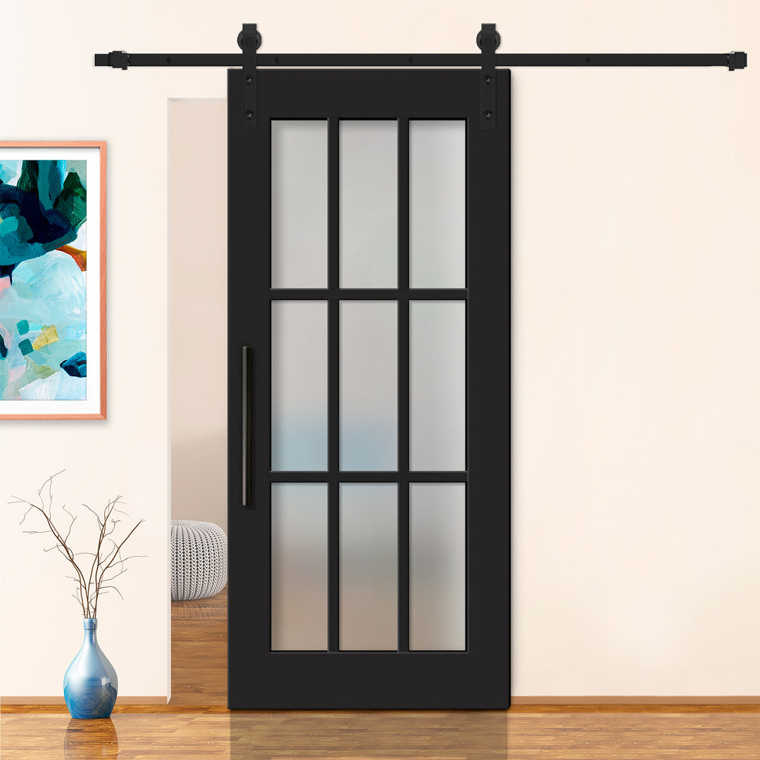 FRENCH 9 LITE SLIDING BARN DOOR WITH GLASS PANEL FDGP - 2849 - DoorDiscounter