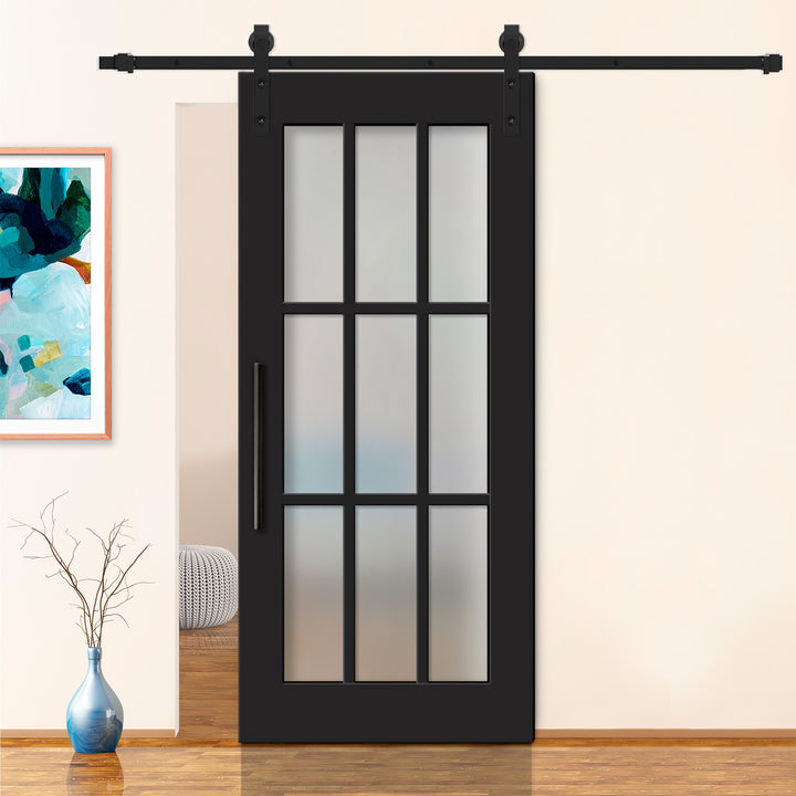FRENCH 9 LITE SLIDING BARN DOOR WITH GLASS PANEL FDGP - 2849 - DoorDiscounter