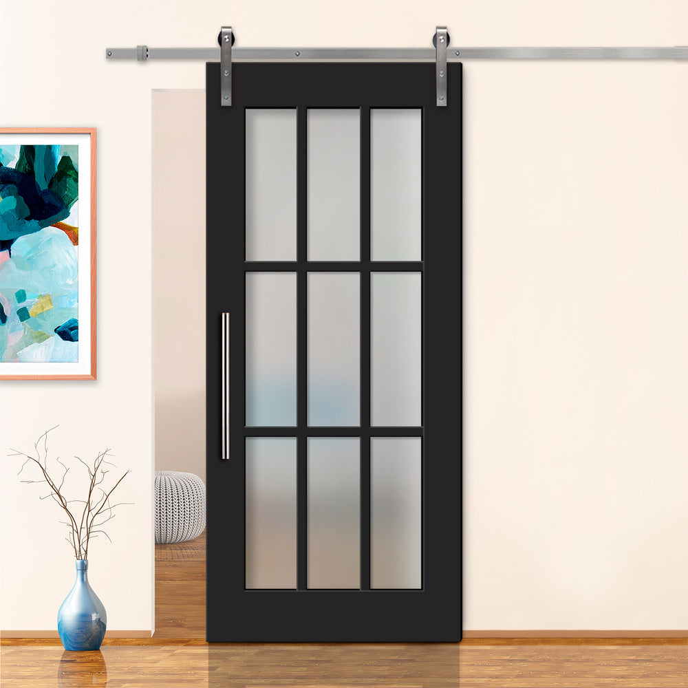 FRENCH 9 LITE SLIDING BARN DOOR WITH GLASS PANEL FDGP - 2849 - DoorDiscounter