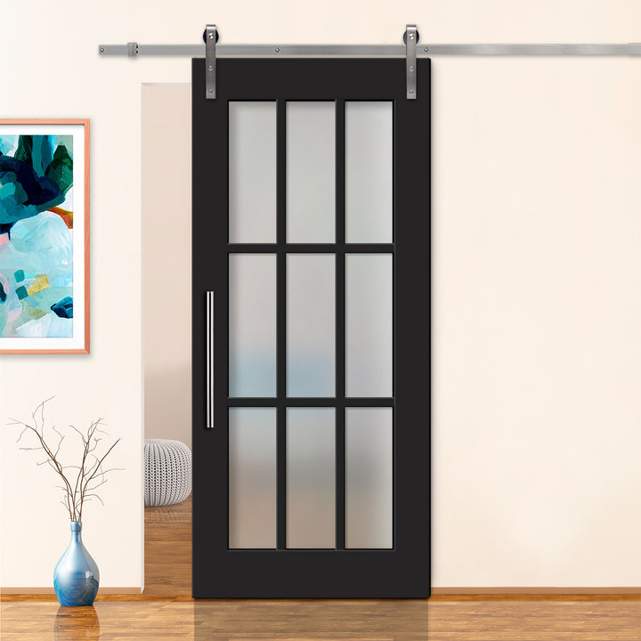 FRENCH 9 LITE SLIDING BARN DOOR WITH GLASS PANEL FDGP - 2849 - DoorDiscounter