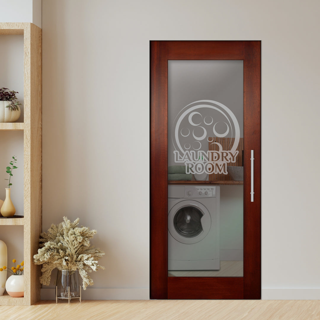 Self Closing Pivot Wooden Glass Door with Laundry Design Pwgd - 0432