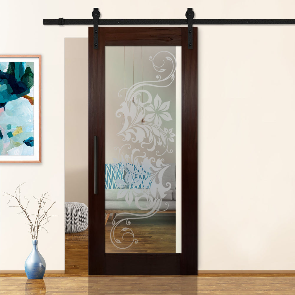 Sliding Barn Door with Frosted Design SBDF - 2389 - DoorDiscounter