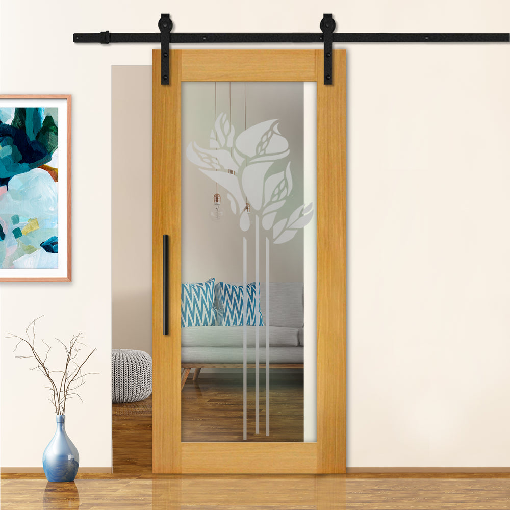 Sliding Barn Door with Frosted Design SBDF - 2334 - DoorDiscounter