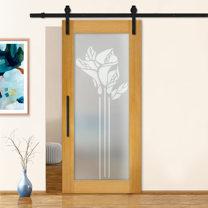 Sliding Barn Door with Frosted Design SBDF - 2334 - DoorDiscounter