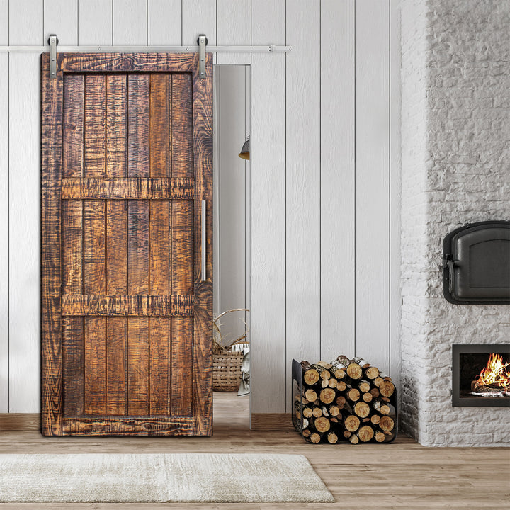 Rustic Ranch  Barn Door with Saw Pattern RBDS - 1055 - DoorDiscounter