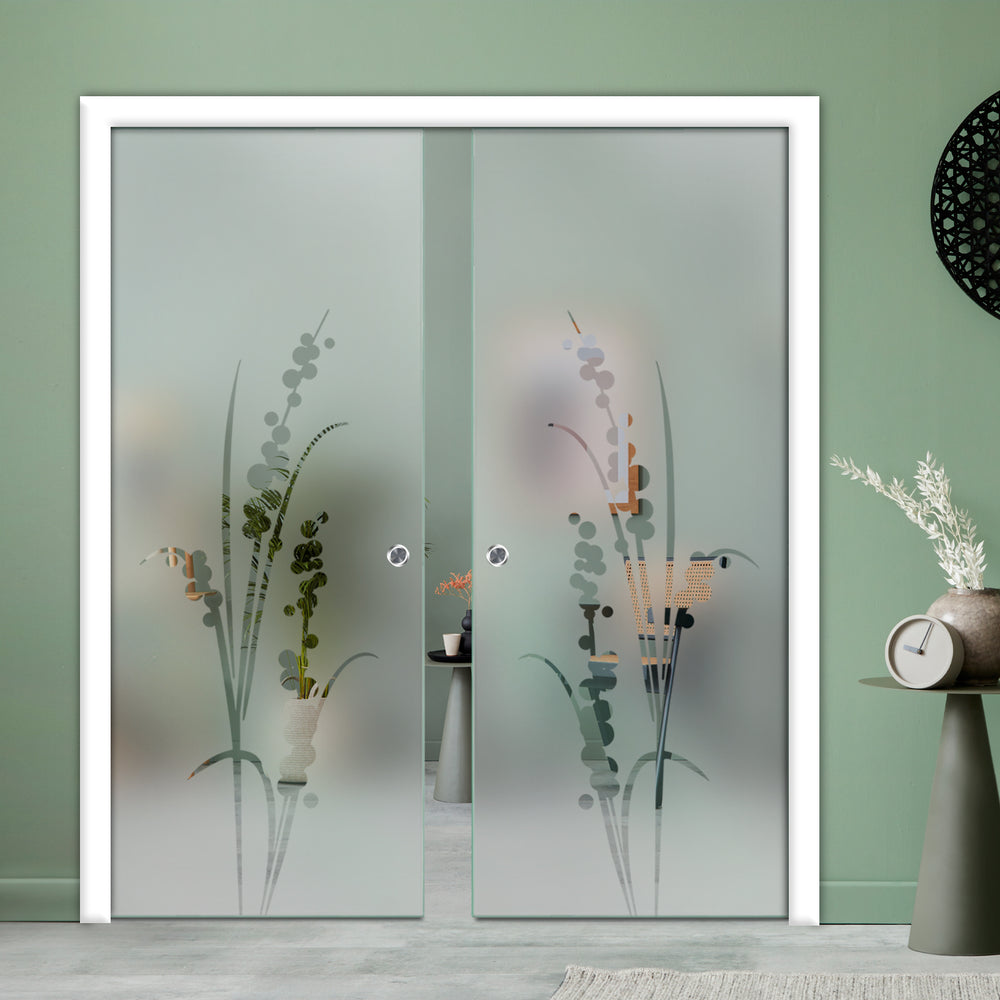 DOUBLE SLIDING POCKET GLASS DOOR WITH TRACK SYSTEM DPTS - 2599 - DoorDiscounter