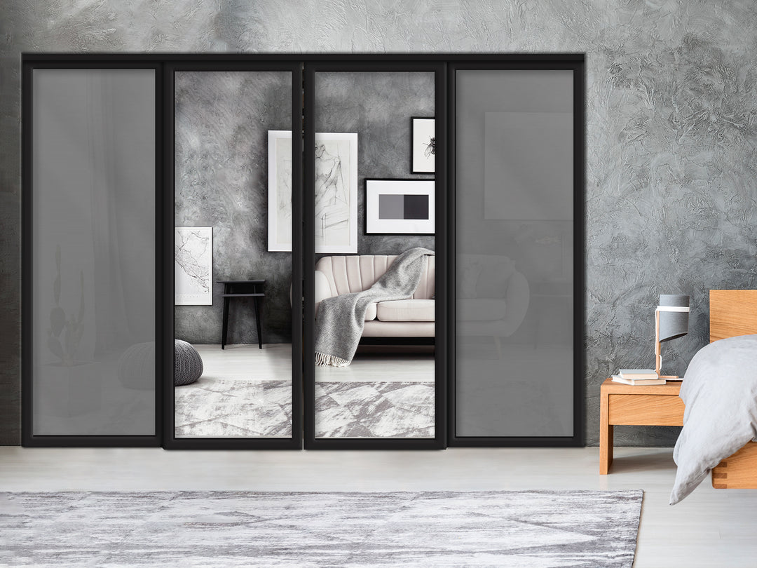 Sliding Bypass Closet Door with Glass & Mirror Panel Inserts MBS4 -0555 - DoorDiscounter