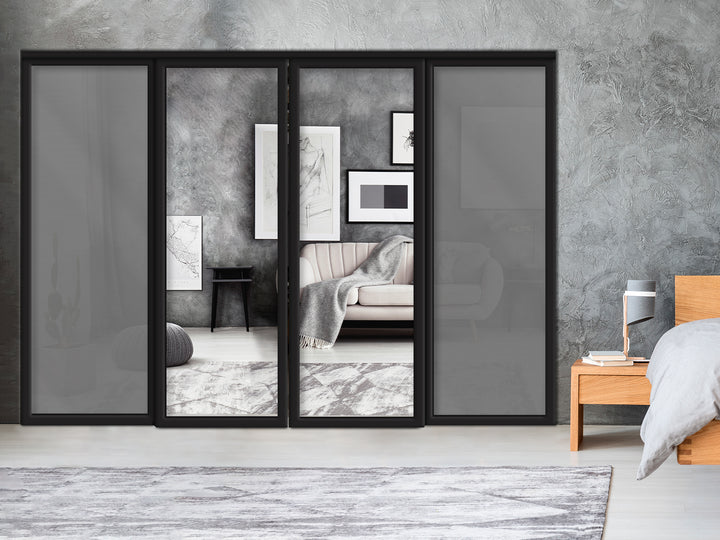 Sliding Bypass Closet Door with Glass & Mirror Panel Inserts MBS4 -0555 - DoorDiscounter