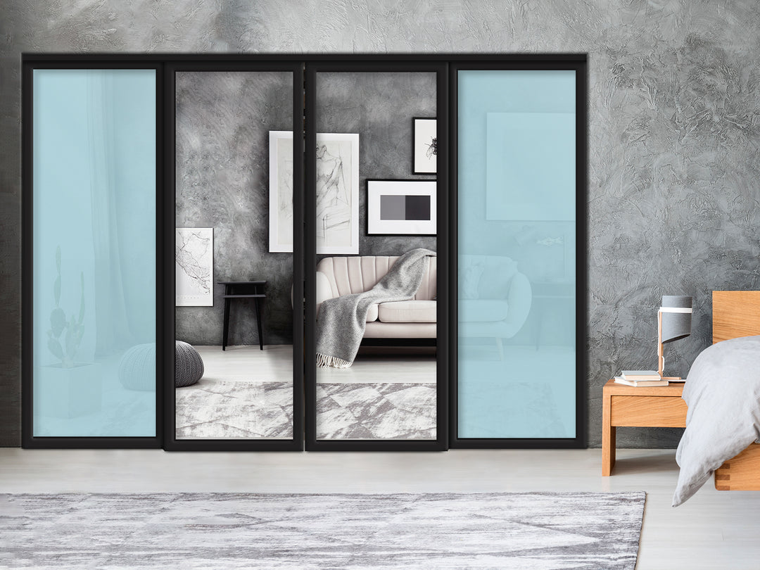 Sliding Bypass Closet Door with Glass & Mirror Panel Inserts MBS4 -0552 - DoorDiscounter