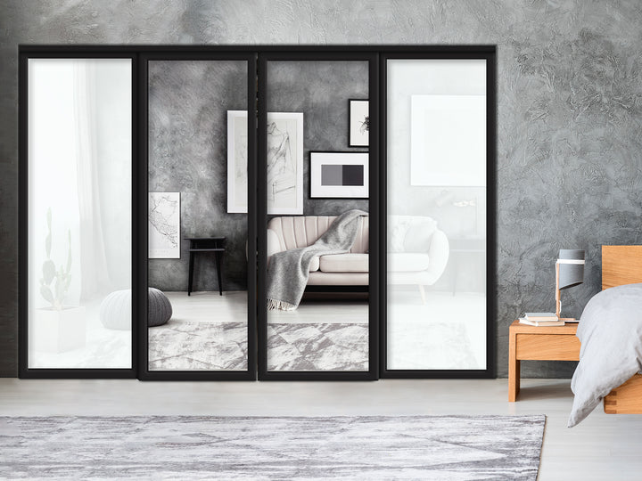 Sliding Bypass Closet Door with Glass & Mirror Panel Inserts MBS4 -0557 - DoorDiscounter