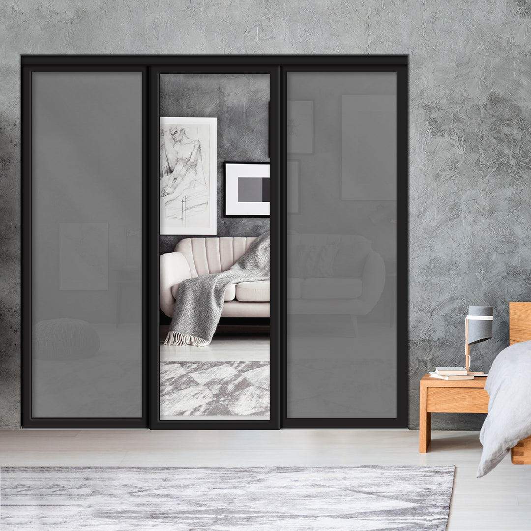 Sliding Bypass Closet Door with Glass & Mirror Panel Inserts MBSD - 0541 - DoorDiscounter