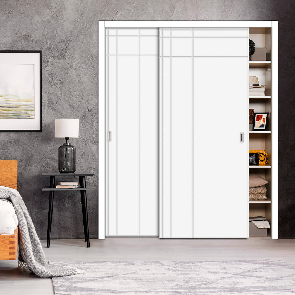 2 Leaf Bypass Sliding Closet Door with Modern Engraved Design & Hardware Kit 2SCD -0009 - DoorDiscounter