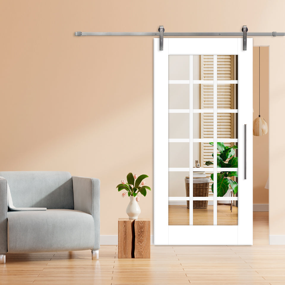 18 LITE SLIDING BARN DOOR WITH MIRROR PANEL SMDF - 3790 - DoorDiscounter
