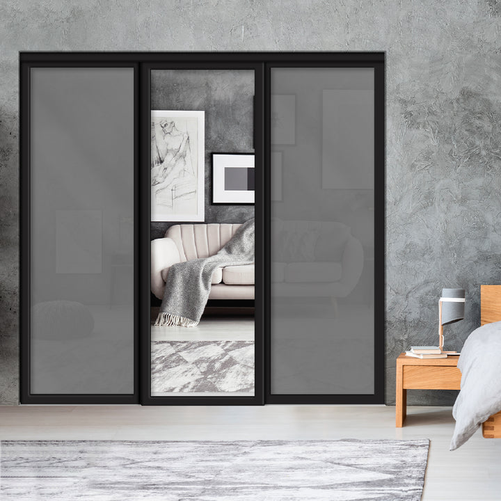 Sliding Bypass Closet Door with Glass & Mirror Panel Inserts MBSD - 0541 - DoorDiscounter