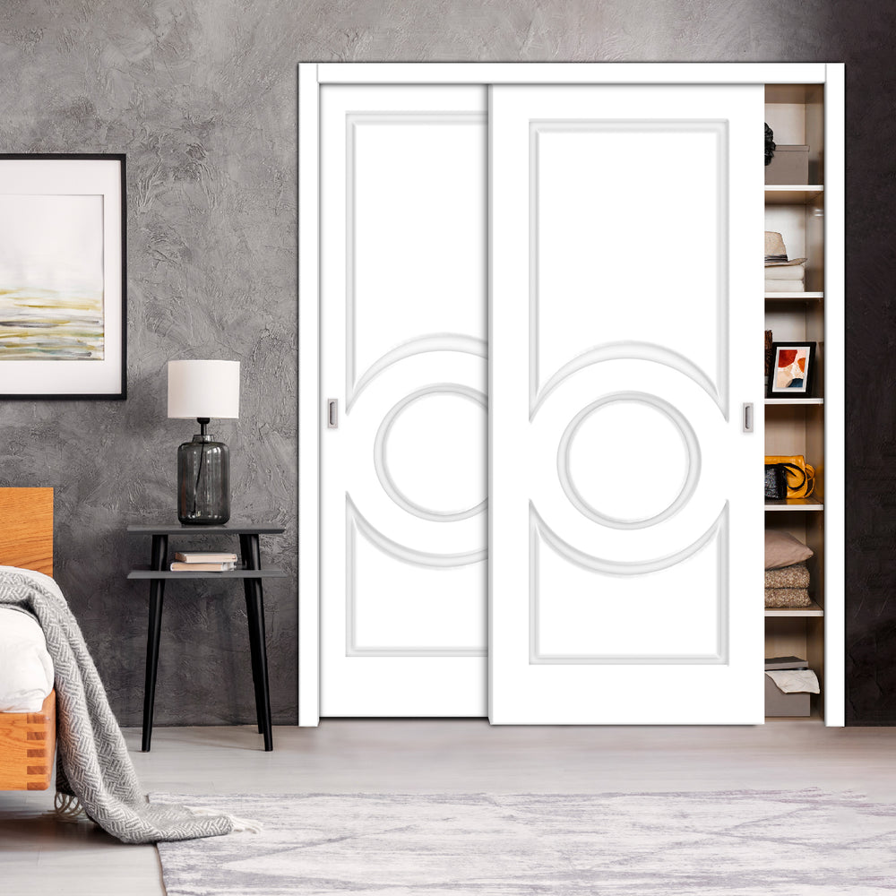 2 Leaf Bypass Sliding Closet Door With Modern Engraved Design & Hardware Kit 2Scd -0042 - DoorDiscounter