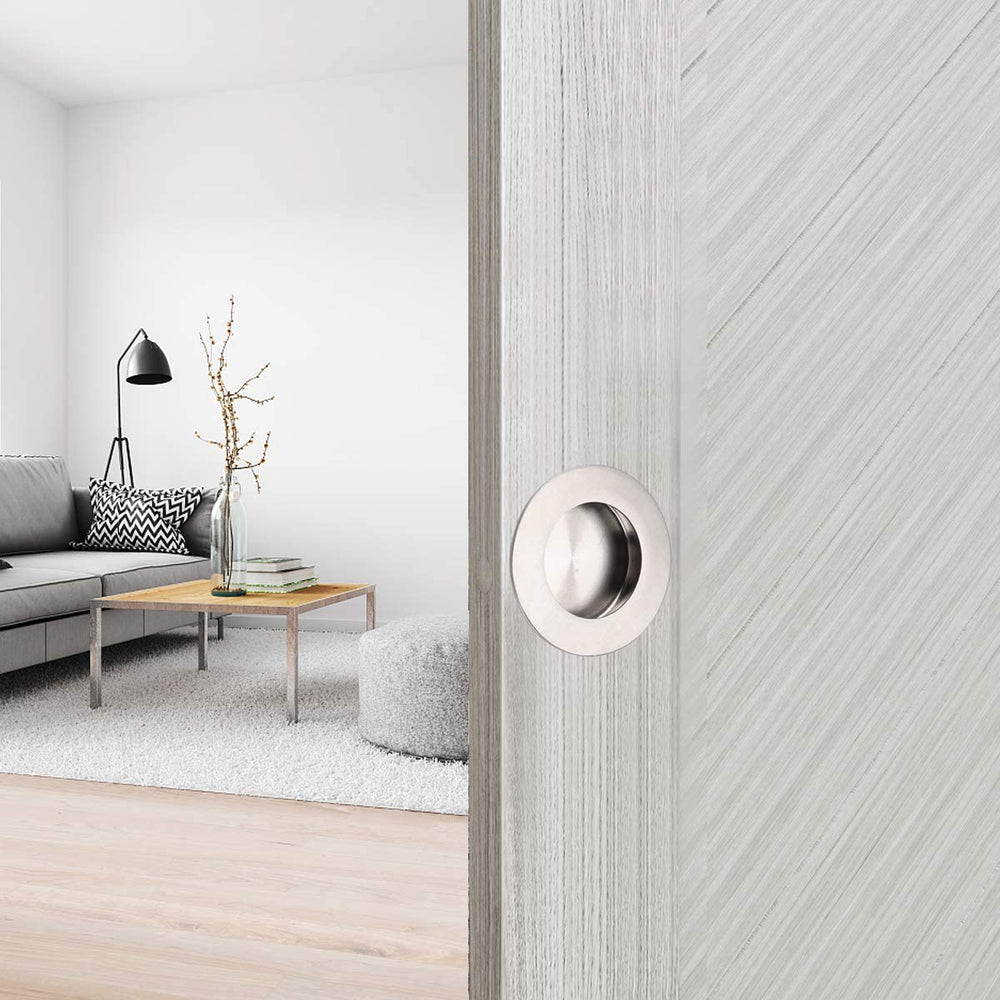 Round Stainless Steel Flush Pull Handle Recessed Stainless KNUE - 3166 - DoorDiscounter