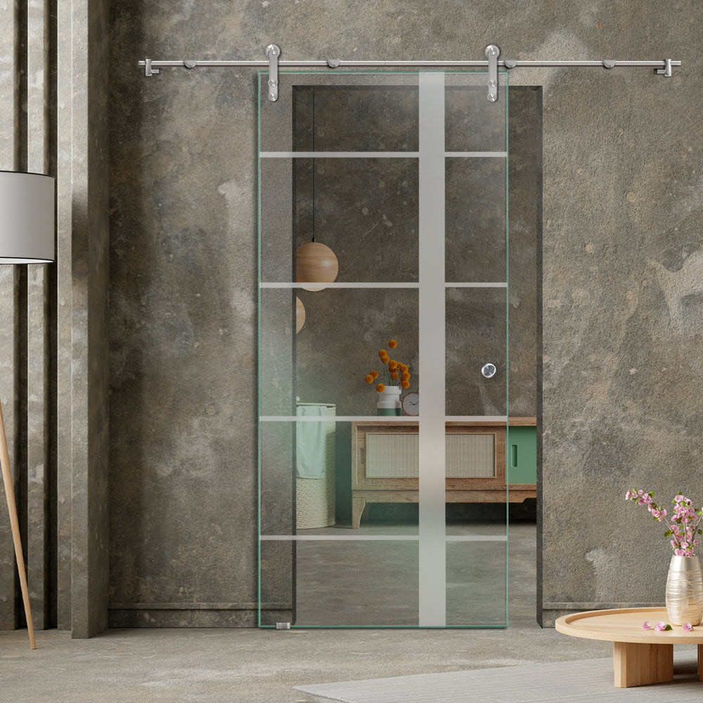 GLASS SLIDING BARN DOOR WITH DESIGN V1000 GSBD - 3240 - DoorDiscounter