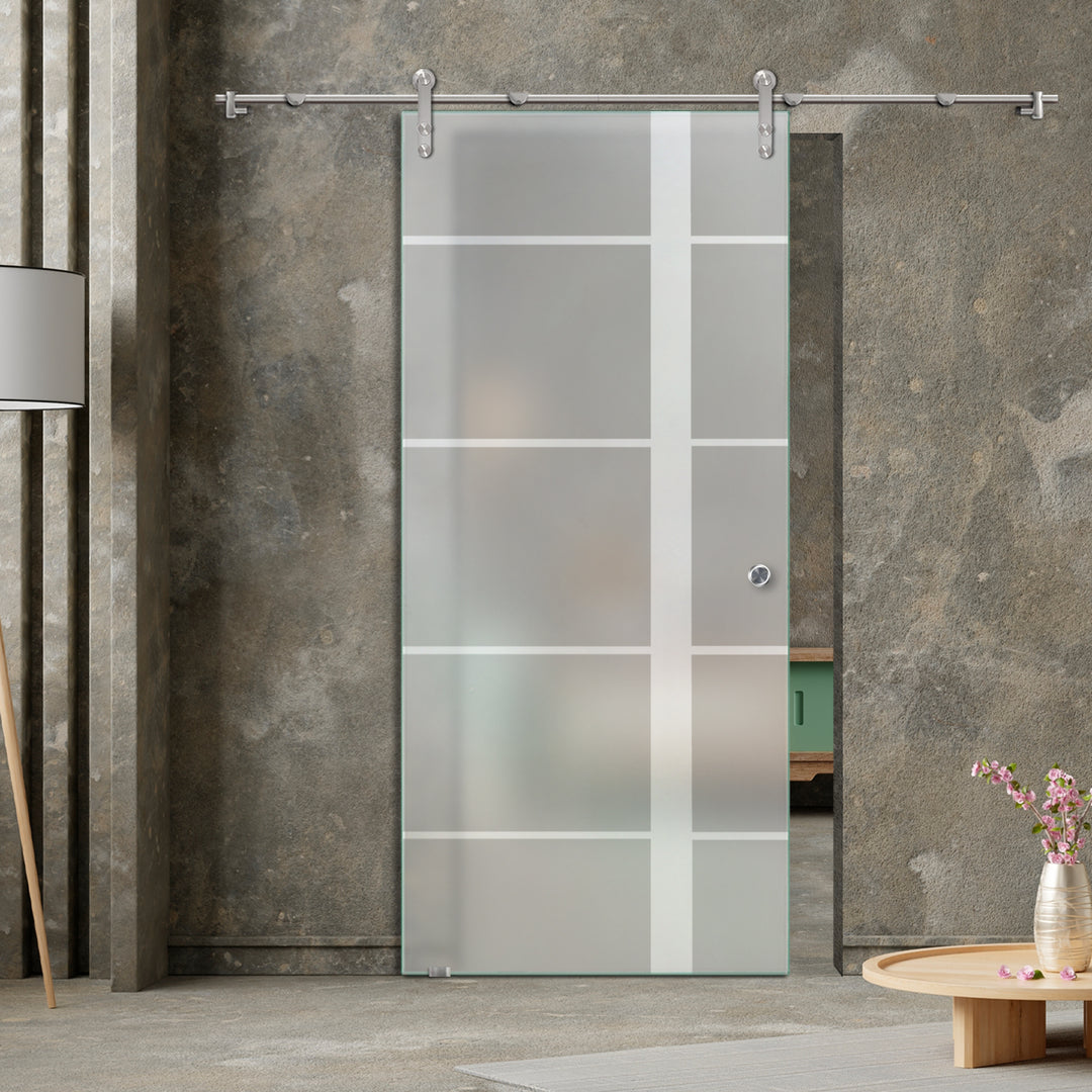 GLASS SLIDING BARN DOOR WITH DESIGN V1000 GSBD - 3240 - DoorDiscounter