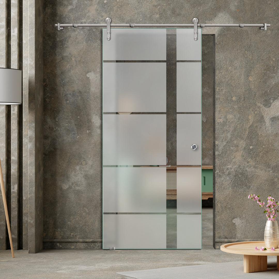 GLASS SLIDING BARN DOOR WITH DESIGN V1000 GSBD - 3240 - DoorDiscounter
