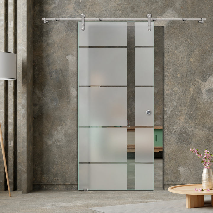 GLASS SLIDING BARN DOOR WITH DESIGN V1000 GSBD - 3240 - DoorDiscounter