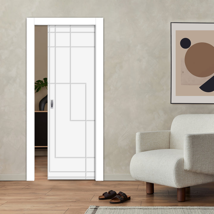 Flush Pocket Door With CNC Engraved Design FPED - 4213