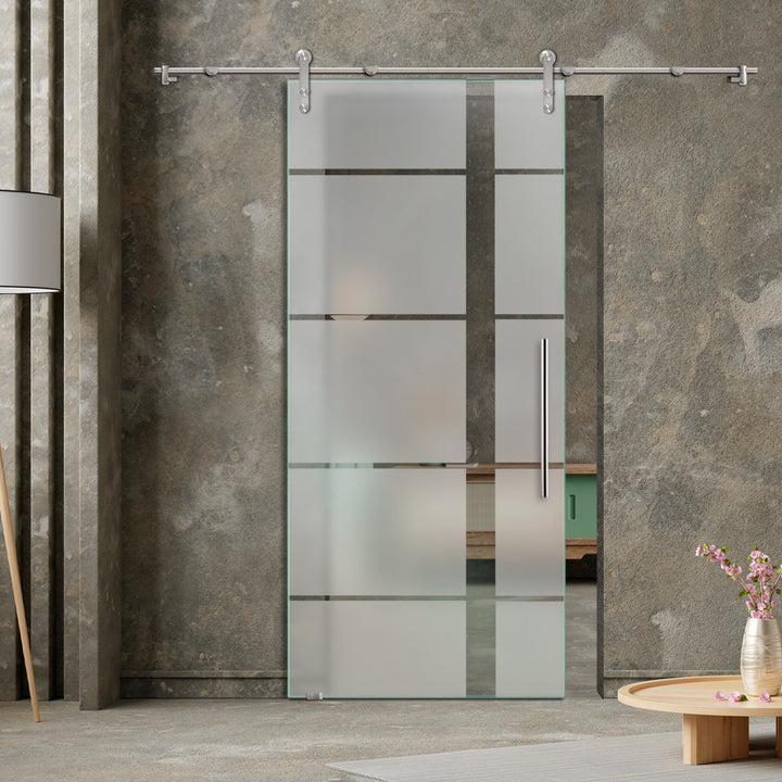GLASS SLIDING BARN DOOR WITH DESIGN V1000 GSBD - 3240 - DoorDiscounter