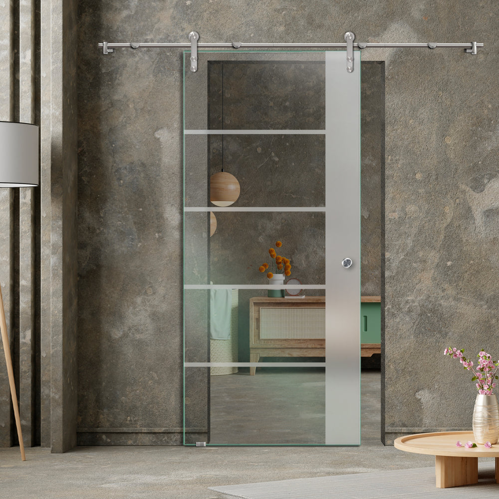 GLASS SLIDING BARN DOOR WITH DESIGN V1000 GSBD - 3211 - DoorDiscounter