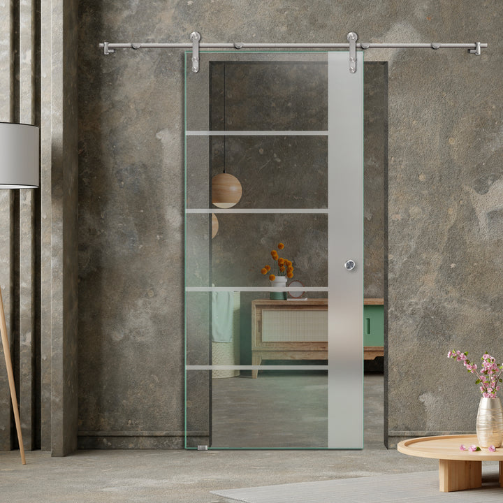 GLASS SLIDING BARN DOOR WITH DESIGN V1000 GSBD - 3211 - DoorDiscounter