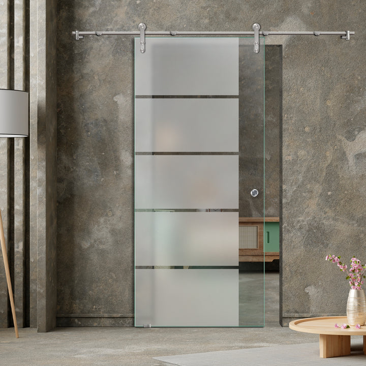 GLASS SLIDING BARN DOOR WITH DESIGN V1000 GSBD - 3211 - DoorDiscounter