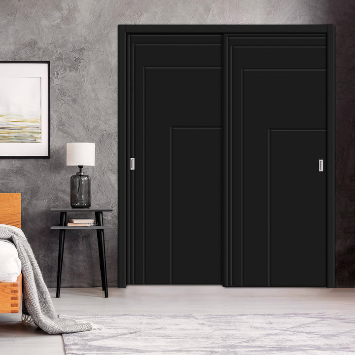 2 Leaf Bypass Sliding Closet Door with Modern Engraved Design & Hardware Kit 2SCD -0064 - DoorDiscounter