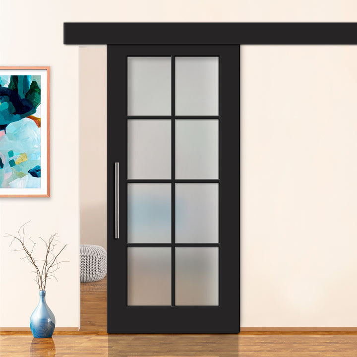 FRENCH 8 LITE SLIDING BARN DOOR WITH GLASS PANEL FDGP - 2846 - DoorDiscounter