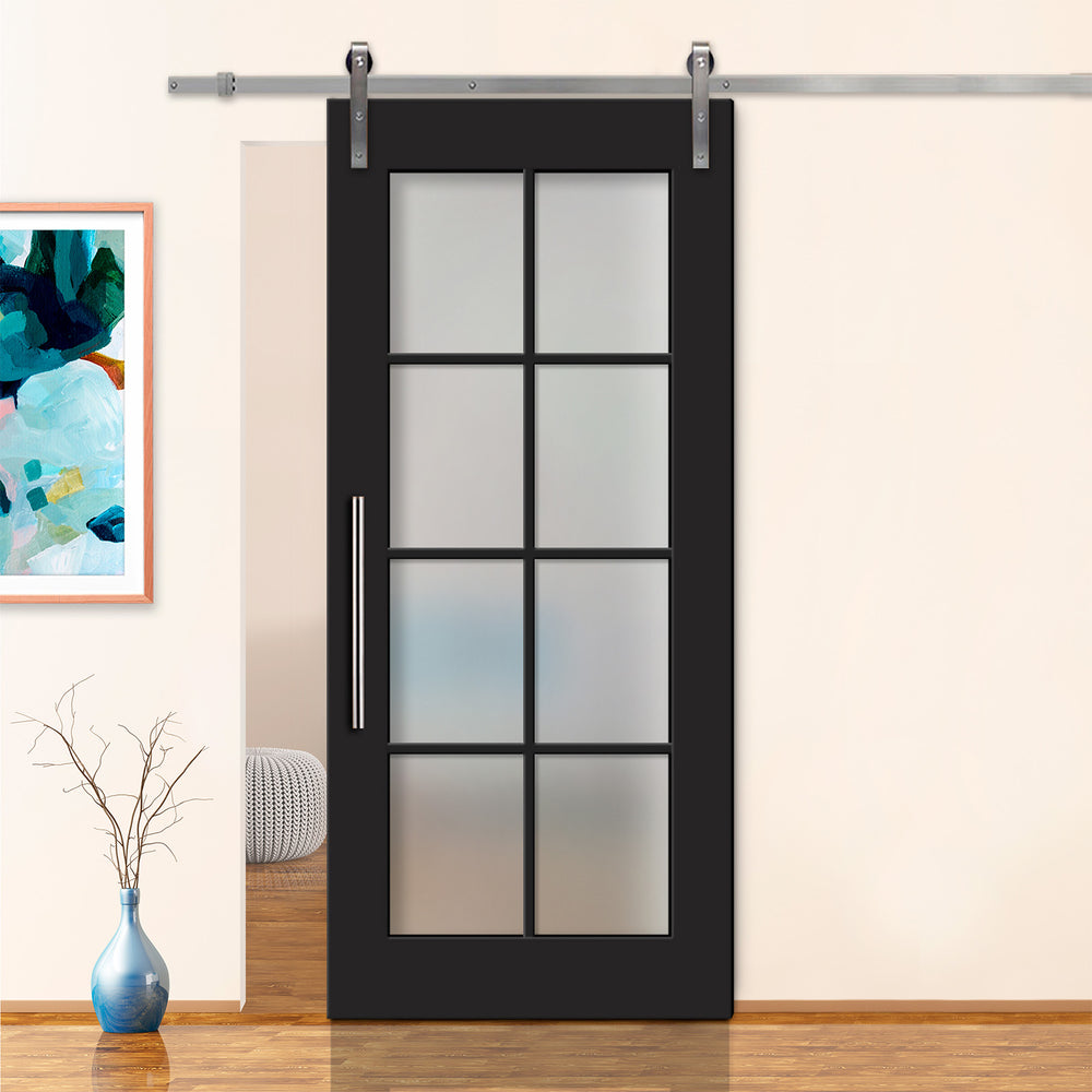 FRENCH 8 LITE SLIDING BARN DOOR WITH GLASS PANEL FDGP - 2846 - DoorDiscounter