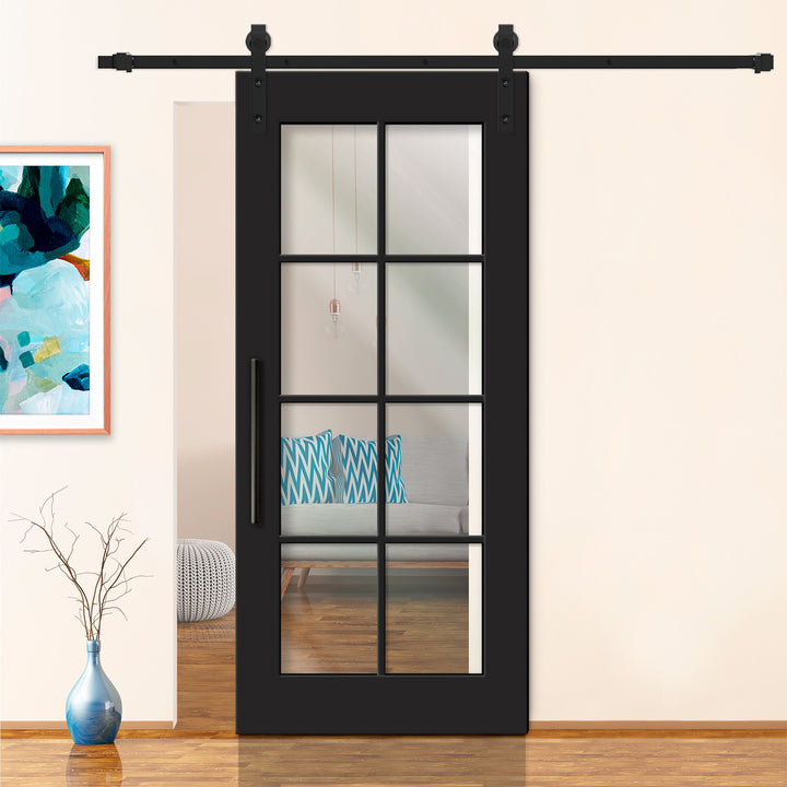 FRENCH 8 LITE SLIDING BARN DOOR WITH GLASS PANEL FDGP - 2846 - DoorDiscounter
