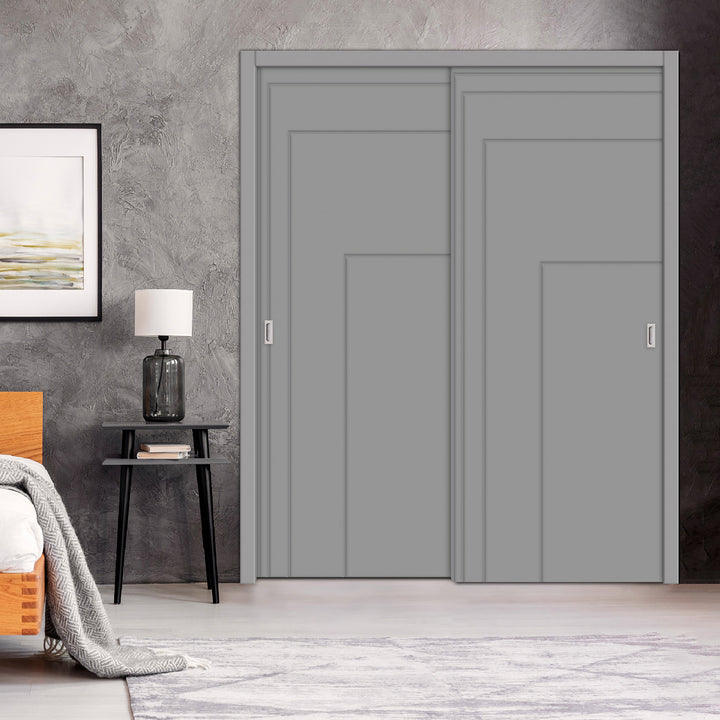 2 Leaf Bypass Sliding Closet Door with Modern Engraved Design & Hardware Kit 2SCD -0064 - DoorDiscounter