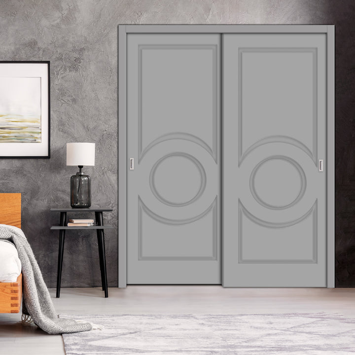 2 Leaf Bypass Sliding Closet Door With Modern Engraved Design & Hardware Kit 2Scd -0042 - DoorDiscounter