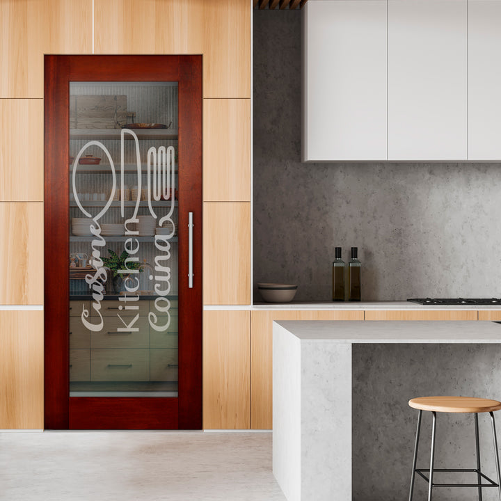 Self Closing Pivot Wooden Glass Door with Pantry Design Pwgd - 0453 - DoorDiscounter