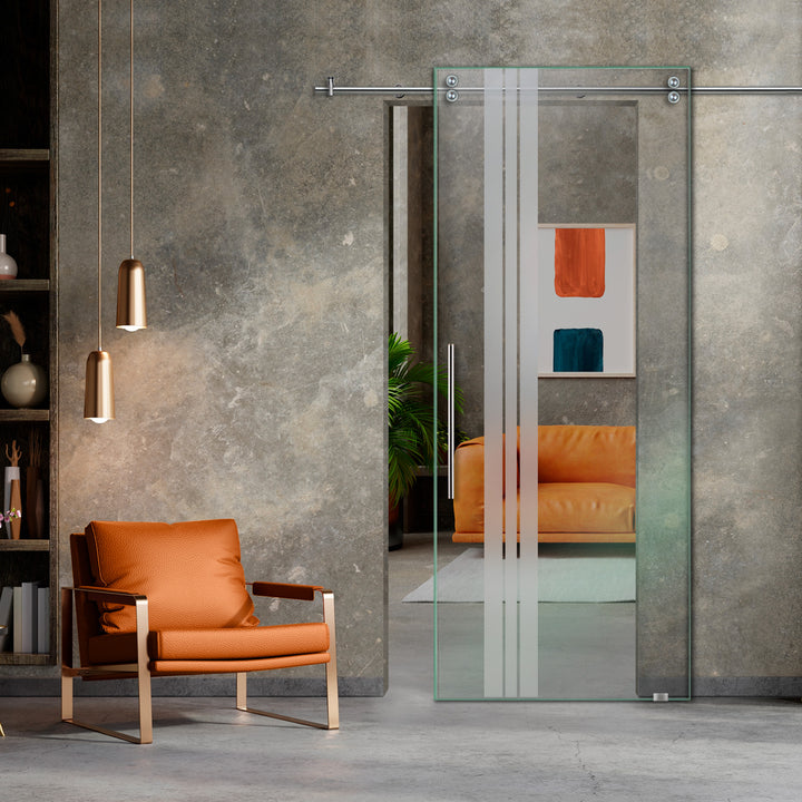 SLIDING GLASS BARN DOOR WITH FROSTED DESIGNS V2000 SGF1 - 0632 - DoorDiscounter