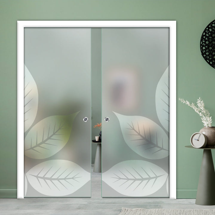 DOUBLE SLIDING POCKET GLASS DOOR WITH TRACK SYSTEM DPTS - 2598 - DoorDiscounter