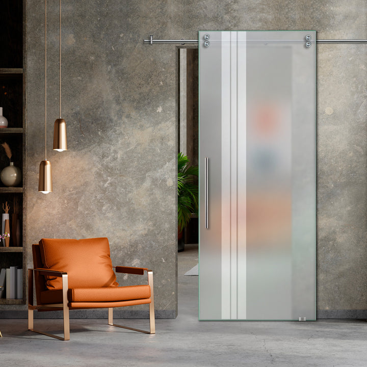 SLIDING GLASS BARN DOOR WITH FROSTED DESIGNS V2000 SGF1 - 0632 - DoorDiscounter