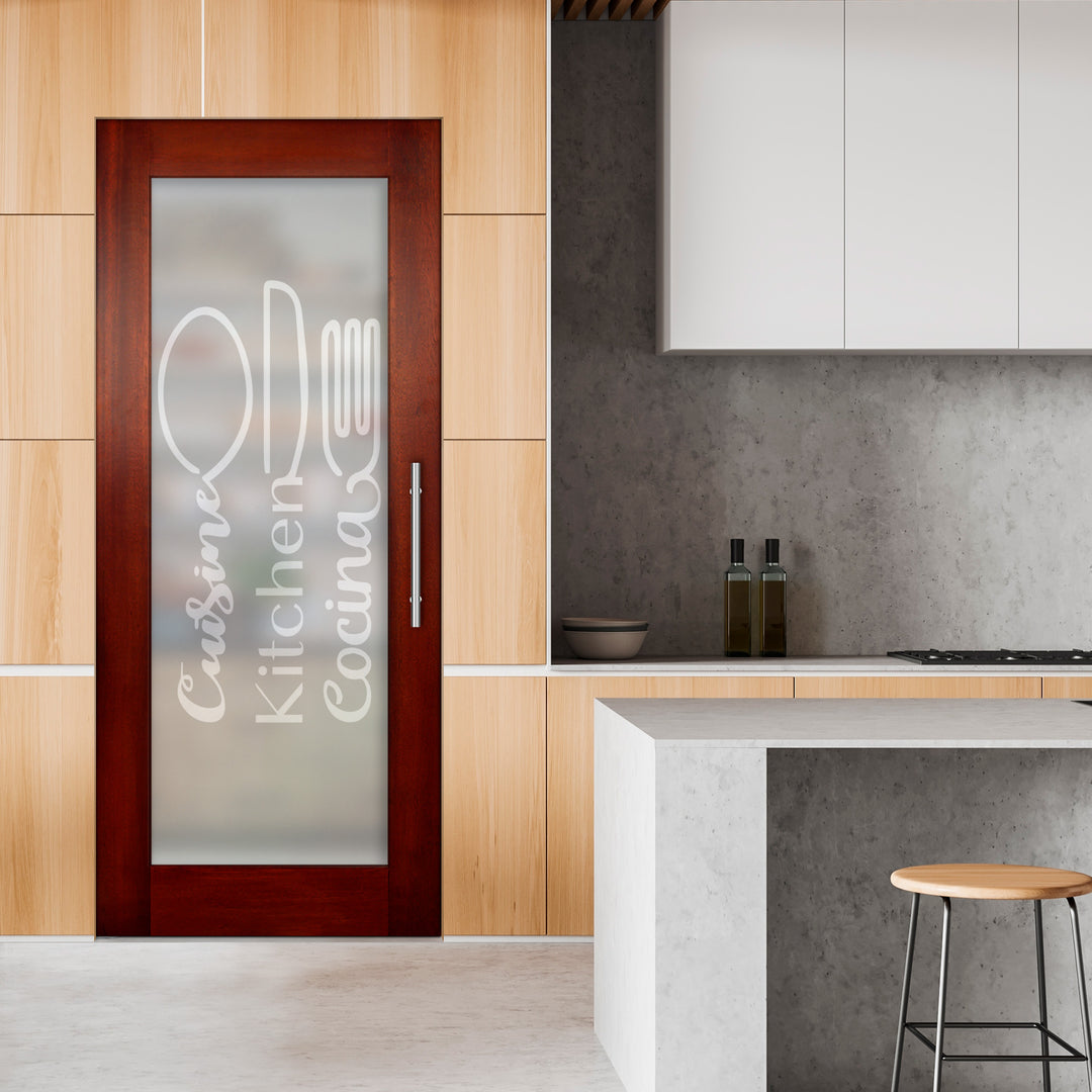 Self Closing Pivot Wooden Glass Door with Pantry Design Pwgd - 0453 - DoorDiscounter