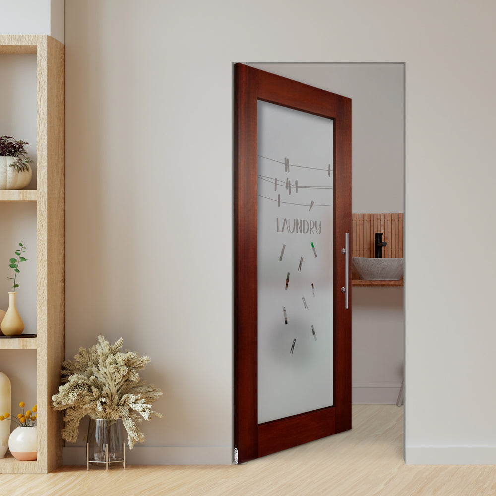 Self Closing Pivot Wooden Glass Door with Laundry Design Pwgd - 0433 - DoorDiscounter