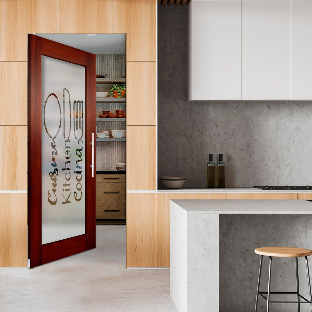 Self Closing Pivot Wooden Glass Door with Pantry Design Pwgd - 0453 - DoorDiscounter
