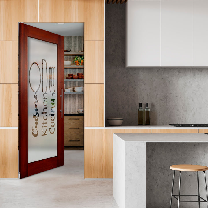 Self Closing Pivot Wooden Glass Door with Pantry Design Pwgd - 0453 - DoorDiscounter