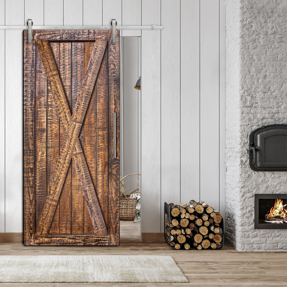 Rustic Ranch  Barn Door with Saw Pattern RBDS - 1084 - DoorDiscounter