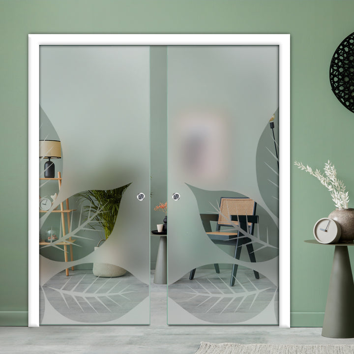 DOUBLE SLIDING POCKET GLASS DOOR WITH TRACK SYSTEM DPTS - 2598 - DoorDiscounter